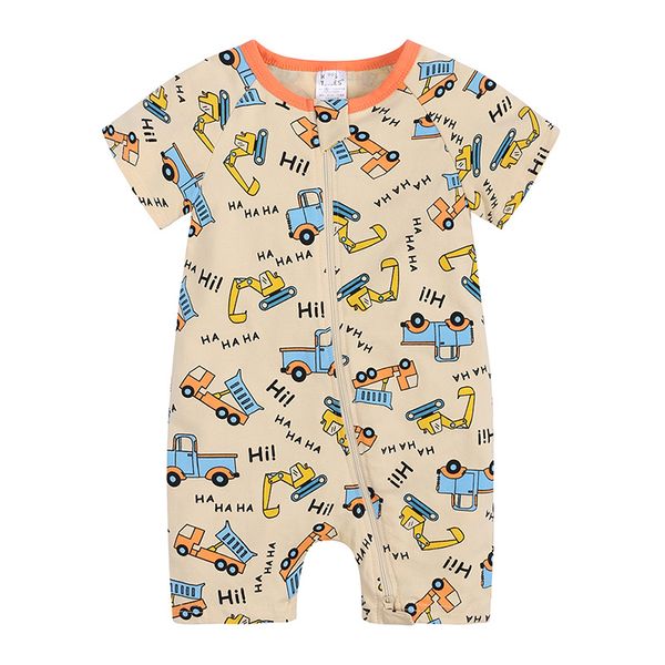 

Summer Fashion Kids Clothes Girl Bodysuit Cartoon Baby Boys Rompers Cotton Short Sleeve Baby Jumpsuit Infant Clothes 0-36 Months, Beige
