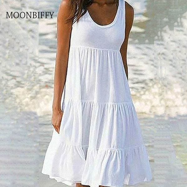 

women's swimwear woman casual white dress summer sleeveless solid loose beach dresses vestidos 2021 a line party plus size, White;black