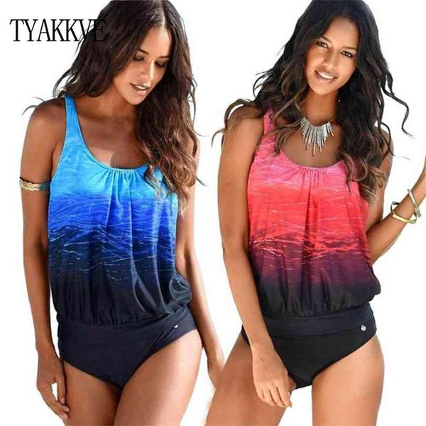 

gradient tankini swimsuits women plus size swimwear female vintage sporty two piece swimming suit maillot de bain xxl 210712, White;black