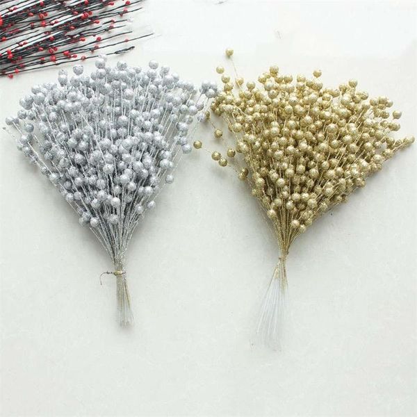 

decorative flowers & wreaths plastic golden flash powder artificial christmas berry pistachio simulation fake flower diy scrapbooking bouque