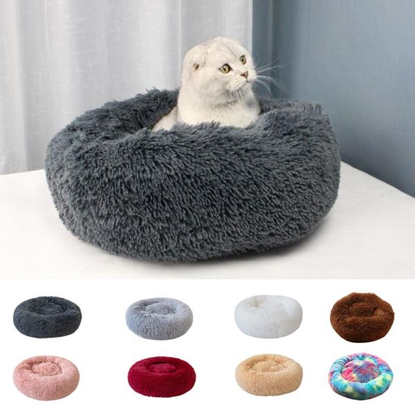 

cat beds & furniture soft plush round pet bed for cats warm washable small dogs kennel long mats