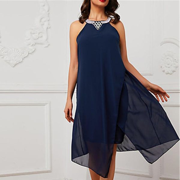 

40# evening party dresses 2021 fashion womens beach summer casual loose dress printed sleeveless round neck irregular, Black;gray