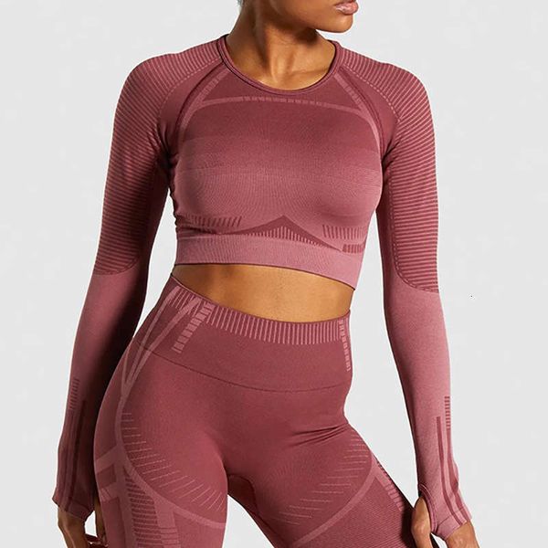 

tracksuits navel exposed women's long sleeve suit professional sports running seamless fitness pants set for women, Gray