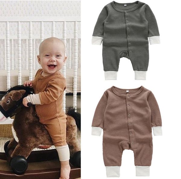 Baby Infant Roupas Sólidas Bebés Meninas Macacões de Manga Longa Menino Jumpsuits Designer Newborn Baby Roupas 2 Cores DW4315