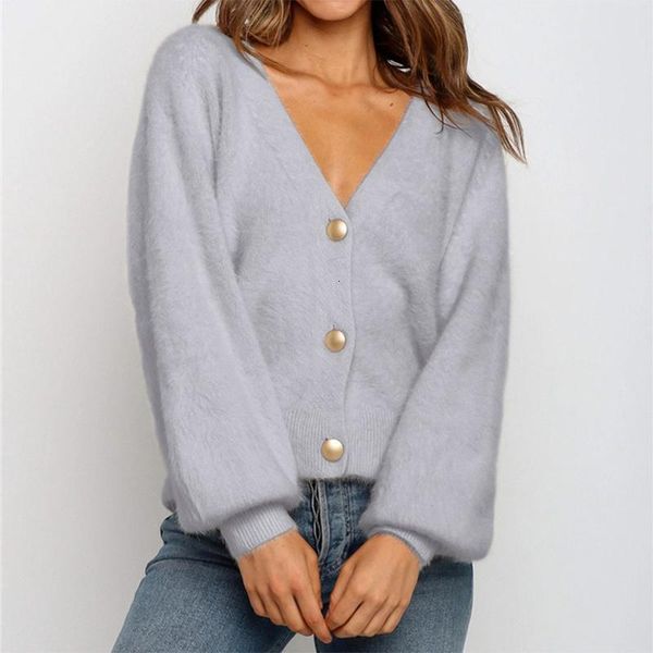 

women's knits & tees winter elegant long sleeve mohair sweater women single-breasted female short cardigan soft flexible knitted outwea, White