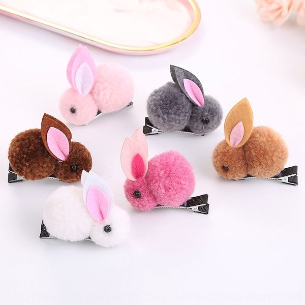 

umqz children's accessories children plush haplush pin korean version rabbit hair rope stereo rabbit hairpin, Slivery;white