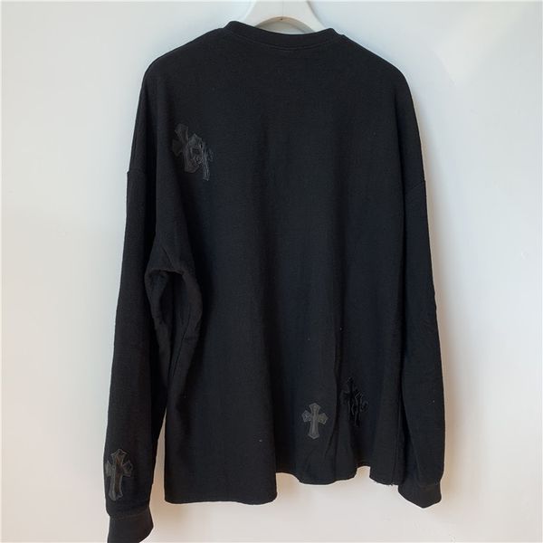 

chcross ch round shorts sanskrit embroidered neck trendy men's and women's sweater i6b7, Black