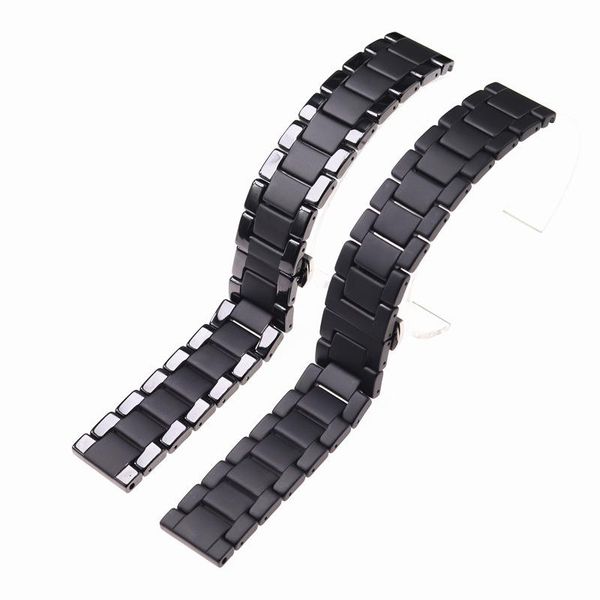 

watch bands fashion stainless steel butterfly clasp watchbands unique frosted ceramics bracelet replacement band strap18/20/22mm, Black;brown