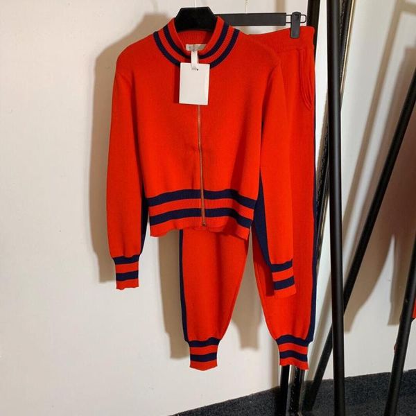 

two piece dress 2021 spring casual clothes women fashion red navy blue pants set striped bomber elastic sports suits, White