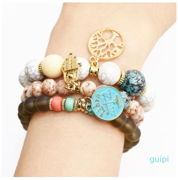 

3 pcs bohemian stackable wood beads bracelets for women boho multilayer stretch bracelet set statement tassel bangles, Golden;silver