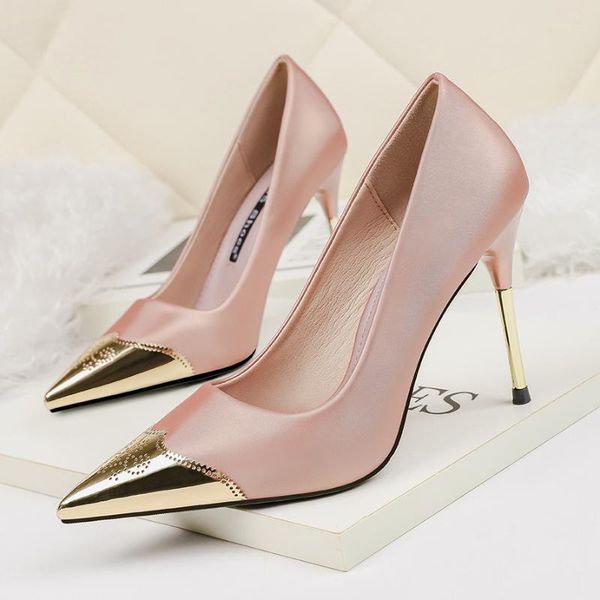 

dress shoes europe and america pointed shallow mouth high heels metal stiletto ladies single temperament womens party pumps, Black