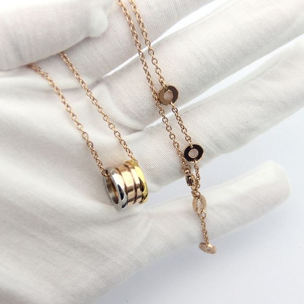 

luxury designer jewelry pendants necklaces women men rose gold/silver b letter intertone spring necklace titanium stainless steel chain gift
