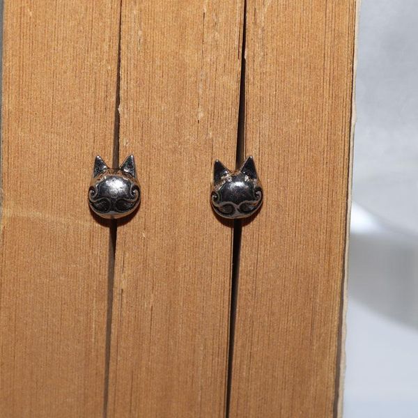 

stud personality vintage silver color mini cat head earrings men women punk jewelry gift, Golden;silver