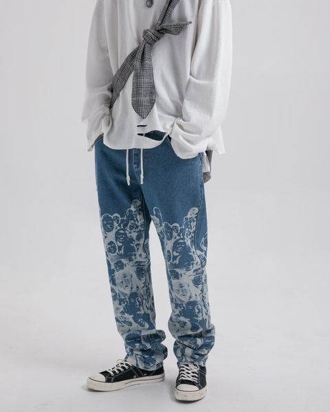 

jeans fashion men's pants clothing denim trousers cargo blue straight leg before and after printing