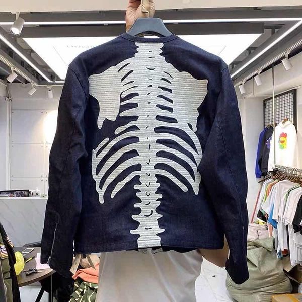 

men's jackets full bone embroidery kapital zipper jacket men women 1:1 autumn winter retro rib cage zip sleeve denim coat 5vua, Black;brown