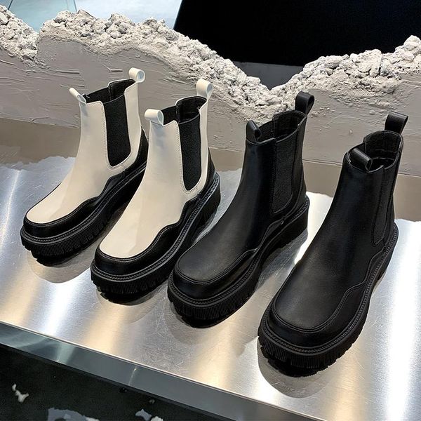 

boots shoes lolita boots-women round toe luxury designer ladies leather ankle summer 2021 rock med autumn rubber, Black