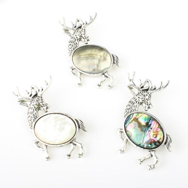 Pins, Broşlar Elk Moda Doğal Abalone Kabuk Malzemesi Sika Geyik Broş Çok Yönlü Pin DIY Aksesuarları 48x52x11mm