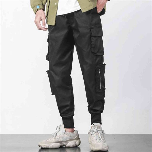 

hip hop cargo jogger drawstring women pants elastic waist side big pockets streetwear pencil trousers, Black