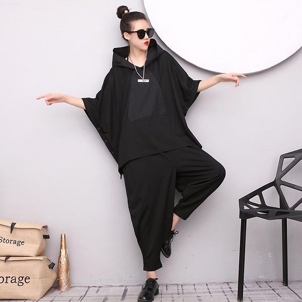 

women's two piece pants 2021 hip hop 2 set autumn plus size tracksuit hooded + harem woman suit female cloak bat conjuntos de mujer, White