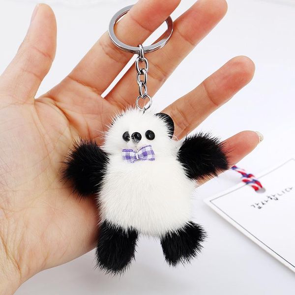 

keychains cute panda fur keychain pompom fake car key chain fluffy pompon keyring bag charms ring llaveros chaveiros jewelry, Silver
