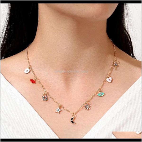 

s1599 fashion jewelry lip devil key lock moon snowflake love star geometric collarbone chain charms necklace klakm necklaces kgvgp, Silver