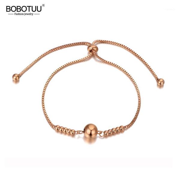 

charm bracelets bobotuu rose gold titanium stainless steel round beads for women bohemia box chain bracelet bb20051, Golden;silver