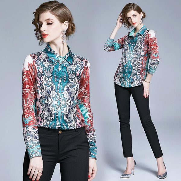 

women's blouses & shirts spring summer fall runway vintage floral print collar button long sleeve womens ladies party ol casual shirt b, White