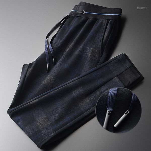 Pantaloni da uomo scozzesi classici tinti in filo Tessuto combinato autunnale di lusso Vita elastica da uomo Taglia 4xl Uomo sportivo da uomo slim fit