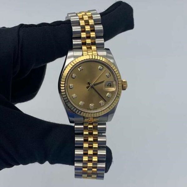 

classic waterproof womens watch calendar 178273 31mm mechanical sapphire glass yellow gold jubilee steel bracelet luxury watches, Slivery;brown