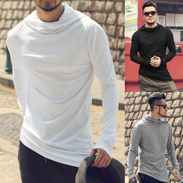 

men's pile neck irregular hem long sleeve solid color sports base t-shirt, White;black
