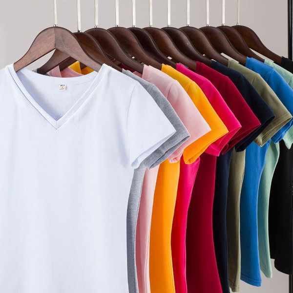 

brand womens 95% cotton t-shirt pure color short sleeve women t shirt for female slim woman shirts clothing women's, White