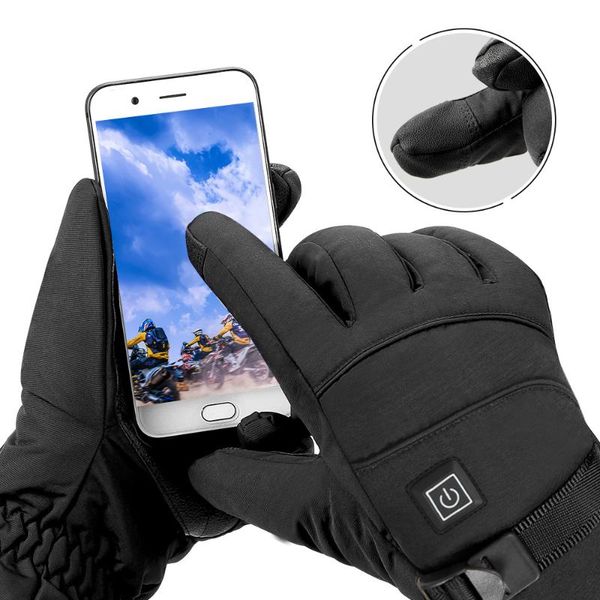 

motorcycle heated gloves touch screen winter warm skiing waterproof rechargeable heating thermal for snowmobile cycling, Black