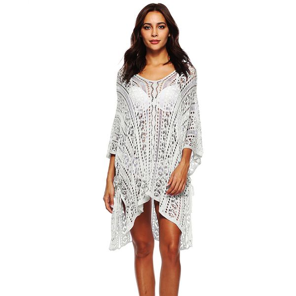

women casual dresses v neck summer short sleeve hollow out dress swimsuit bikini beach swimwear cover up, Black;gray