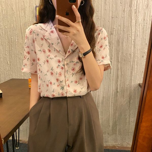 

women's blouses & shirts summer retro korean 2021 vintage floral pringting cardigans office lady sweet girls r7ta, White