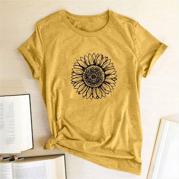 

sunflower printing summer graphic womens t shirt tees streetwear girls sleeve plain camiseta mujer, White