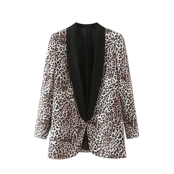 

women's suits & blazers zxqj women leopard blazer 2021 autumn fashion office ladies slim elegant no button suit jacket female shawl col, White;black