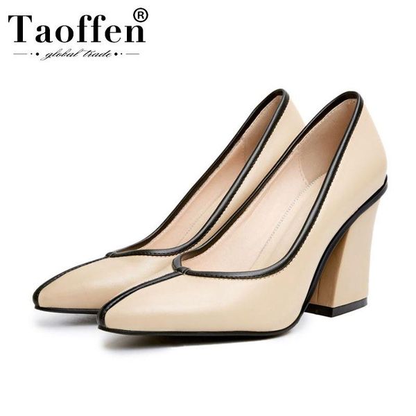 

dress shoes taoffen office ladies real leather pumps women pointed toe party spring classics size 32-42, Black