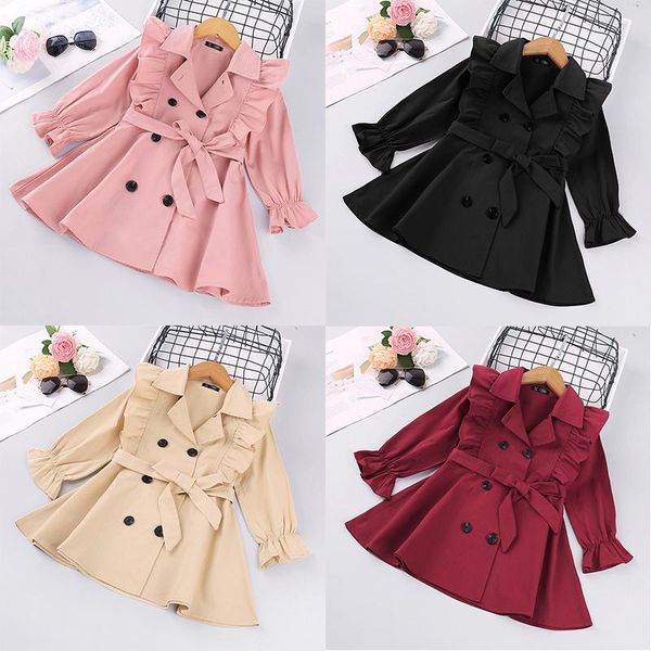 

coat windbreaker for girls autumn long sleeve fashion double-breasted trench coats solid children's outerwear with sashes costume, Blue;gray