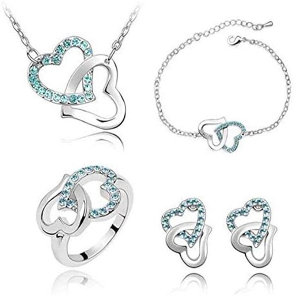 

pendant necklaces fashion crystal heart with necklace set temperament bride wedding engagement party gifts women jewelry accessories y30, Silver