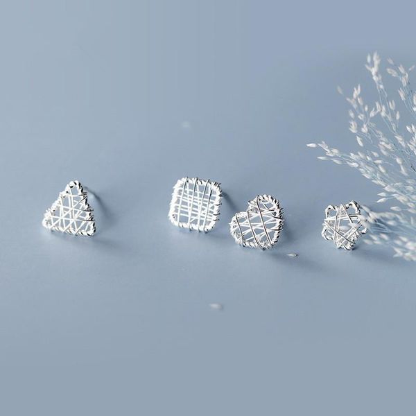 

stud 100% 925 solid real sterling silver hollow five-pointed star earrings for women lady thread ball fashion jewelry, Golden;silver