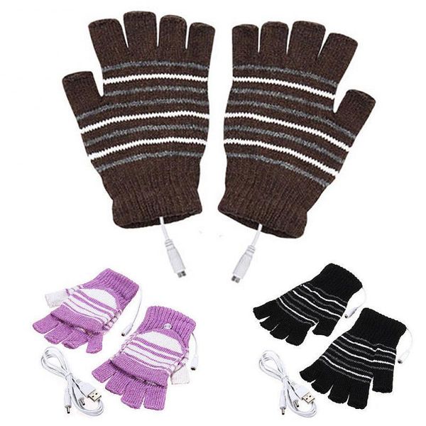 

fingerless usb powered heated gloves office autumn winter hand warmer mittens thermal cycling, Black
