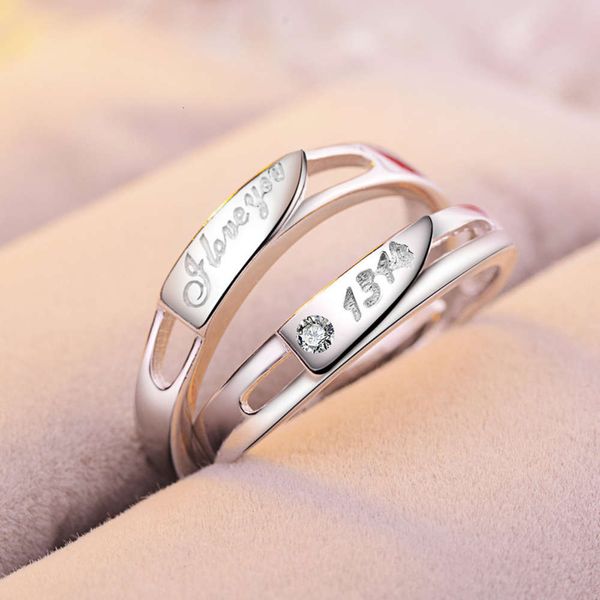 

couple fashion men's and women's ring life zircon inlaid diamond mouth silver jewelry, Black