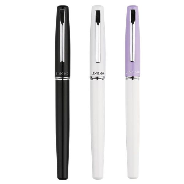 

1-piece small bent nib art fountain pen hooded 0.6mm ink pens black white purple calligraphy school office supplies
