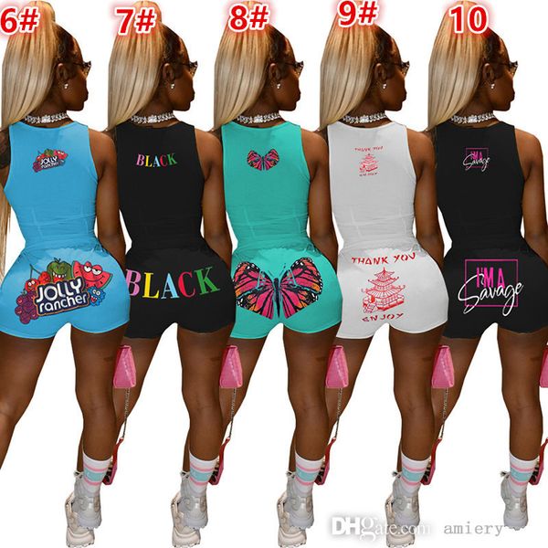 

19 colors women summer tracksuits fashion letter printed two piece sets sports suit solid color vest and shorts outfits s-xxl, Gray