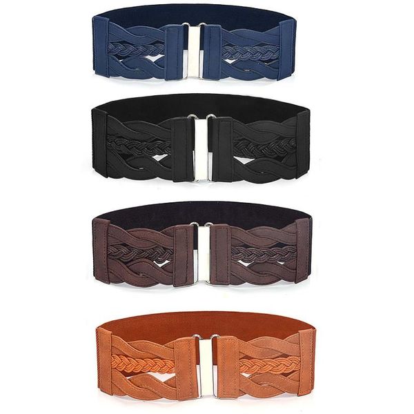 

belts fashion knitted pin buckle belt mixed color woven stretch braided canvas elastic expandable, Black;brown