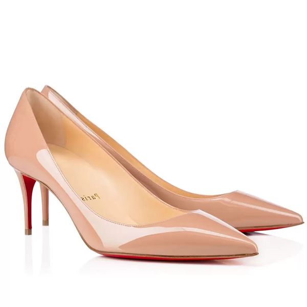 

wholesale woman sandals dress shoes red bottom rubber fashion low heel for women party wedding black nude patent leather pointed peep toes p