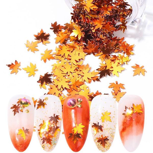 

box fall leaf nail art sequins gold flakes paillettes designs manicure nails glitter autumn decorations trfy01-051, Silver;gold