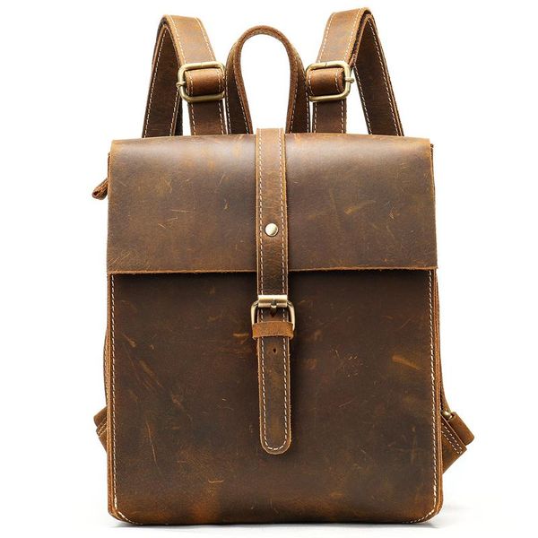 

backpack head crazy horse leather outdoor travel mini retro women's bags