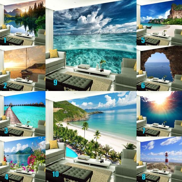 

wallpapers wholesales custom po wallpaper 3d seaside scenery landscape self-adhesive easy operate stickers wall papers home decor