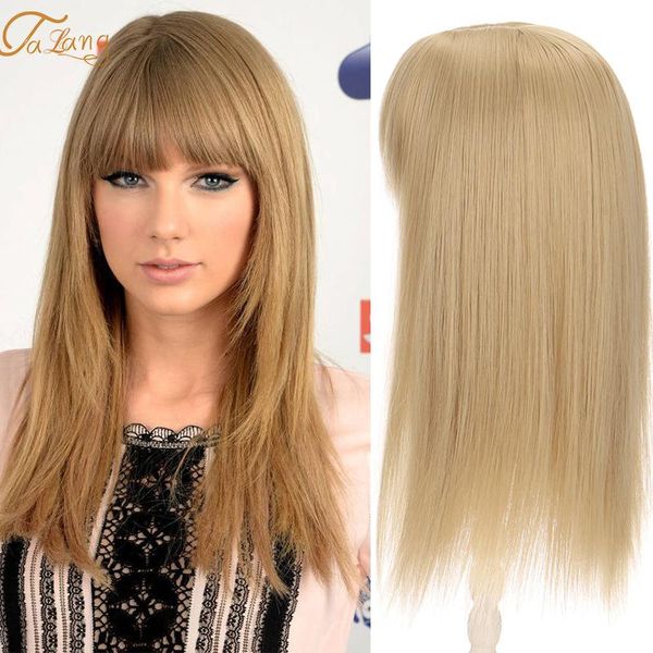

synthetic wigs talang women short straight hair er with bangs 3 clips in piece machine made weft base wig brown natural color, Black